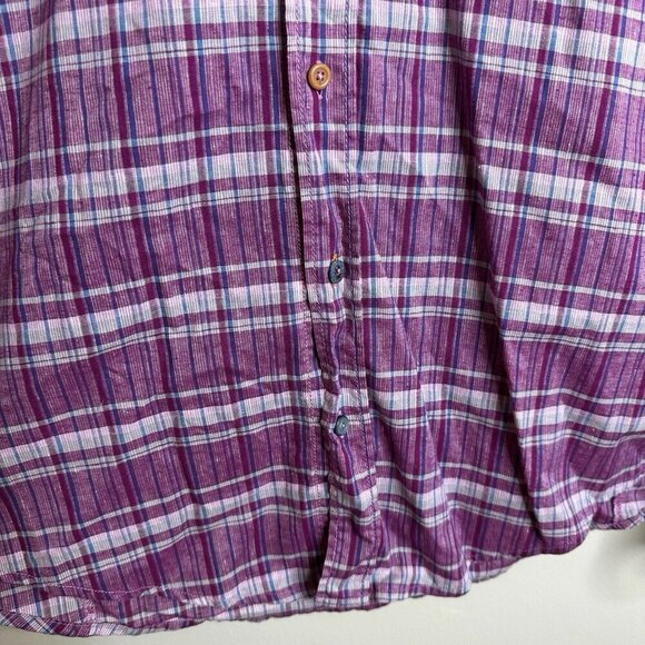 Hugo Boss Orange Linen Blend Plaid Button Up Shirt Purple Mens XL Western Preppy - Picture 3 of 15